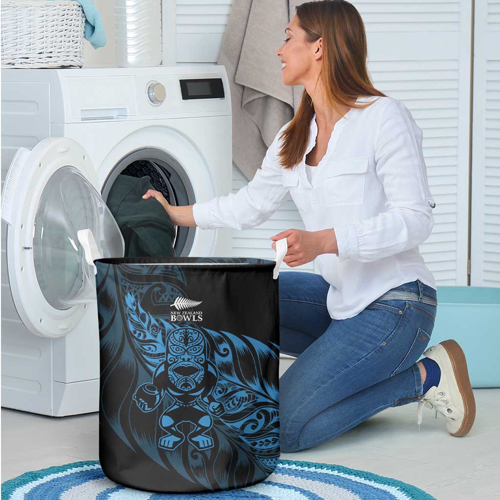 New Zealand Lawn Bowls Laundry Basket Blue Maori Warrior Tribal Silver Fern - Polynesian Pride