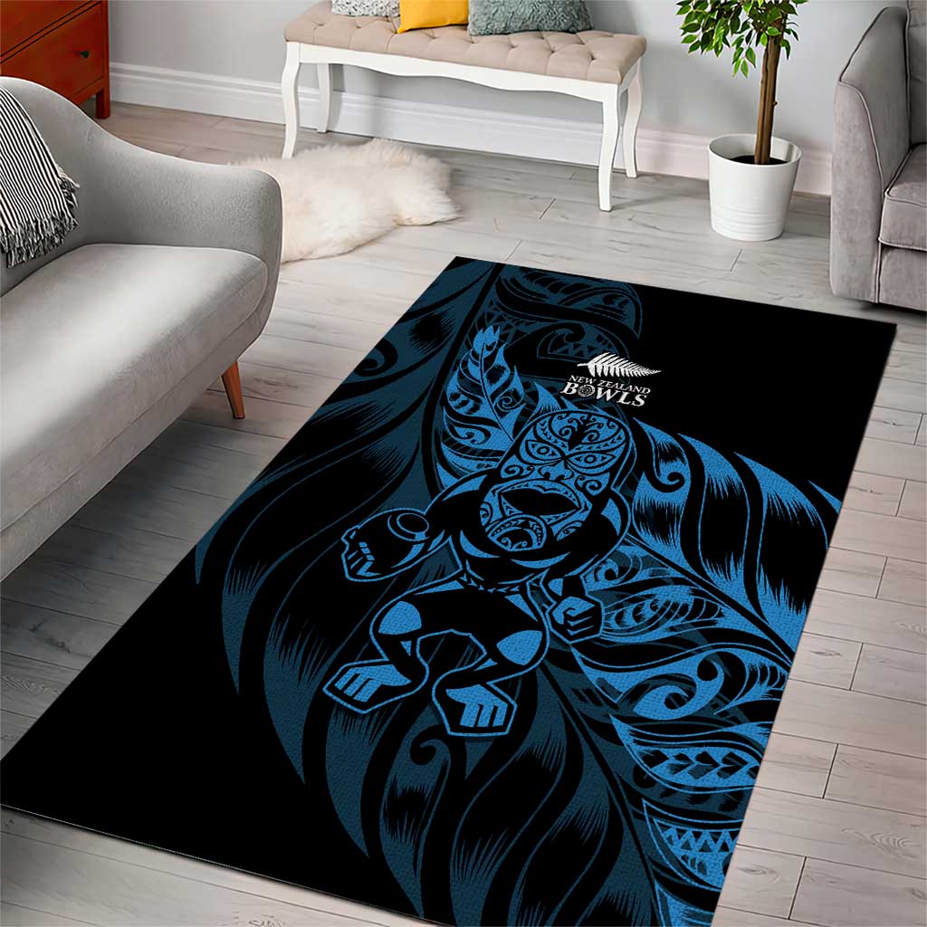New Zealand Lawn Bowls Area Rug Blue Maori Warrior Tribal Silver Fern - Polynesian Pride