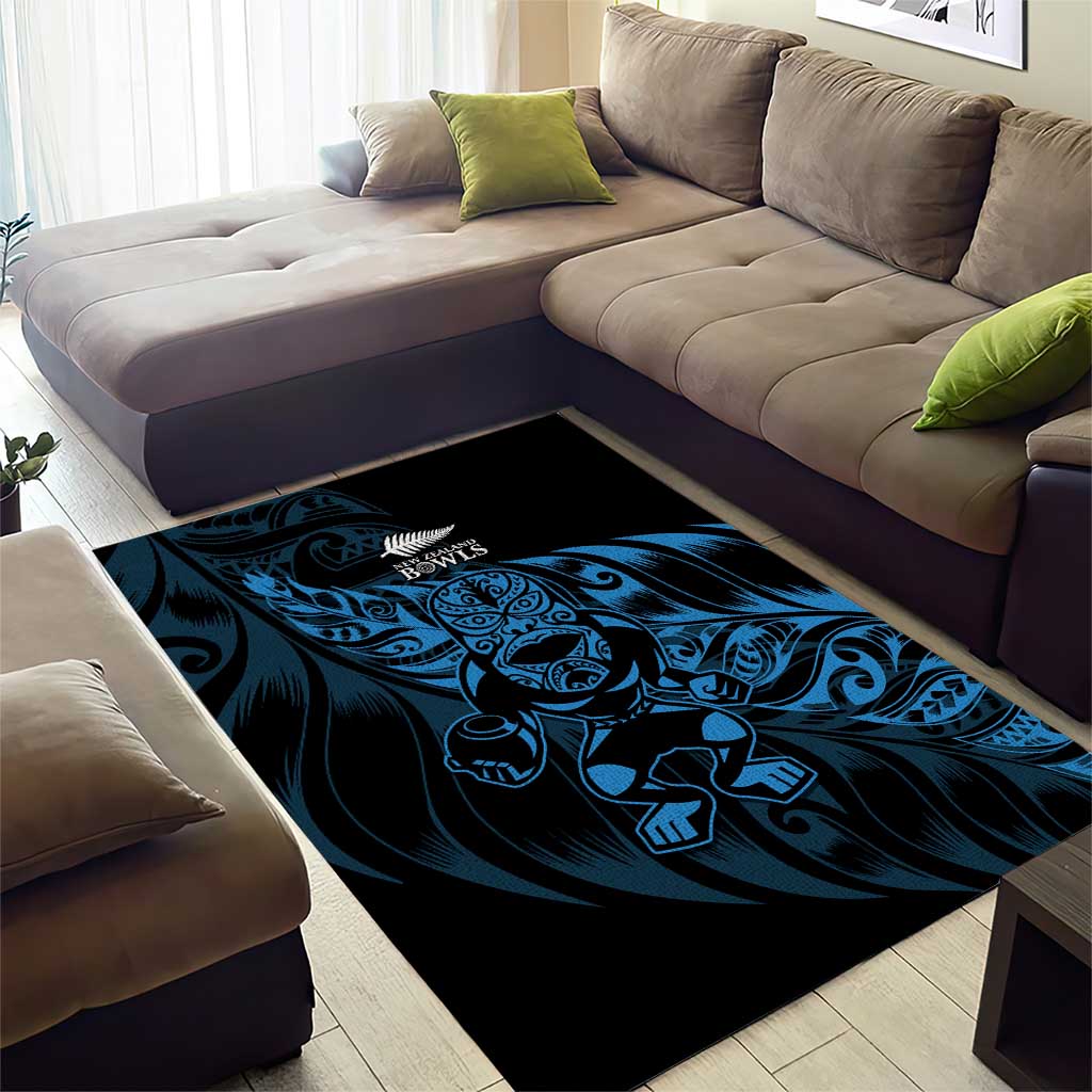 New Zealand Lawn Bowls Area Rug Blue Maori Warrior Tribal Silver Fern - Polynesian Pride