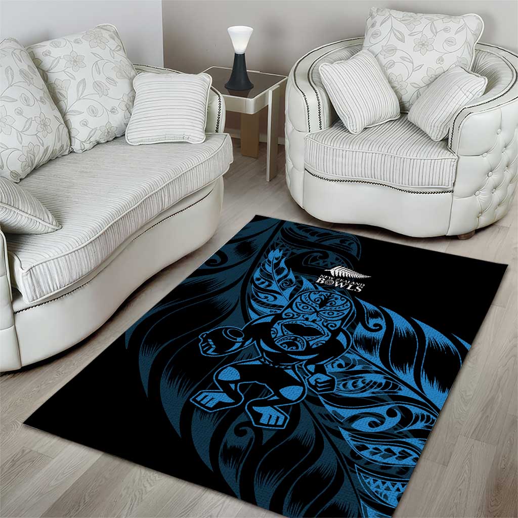 New Zealand Lawn Bowls Area Rug Blue Maori Warrior Tribal Silver Fern - Polynesian Pride