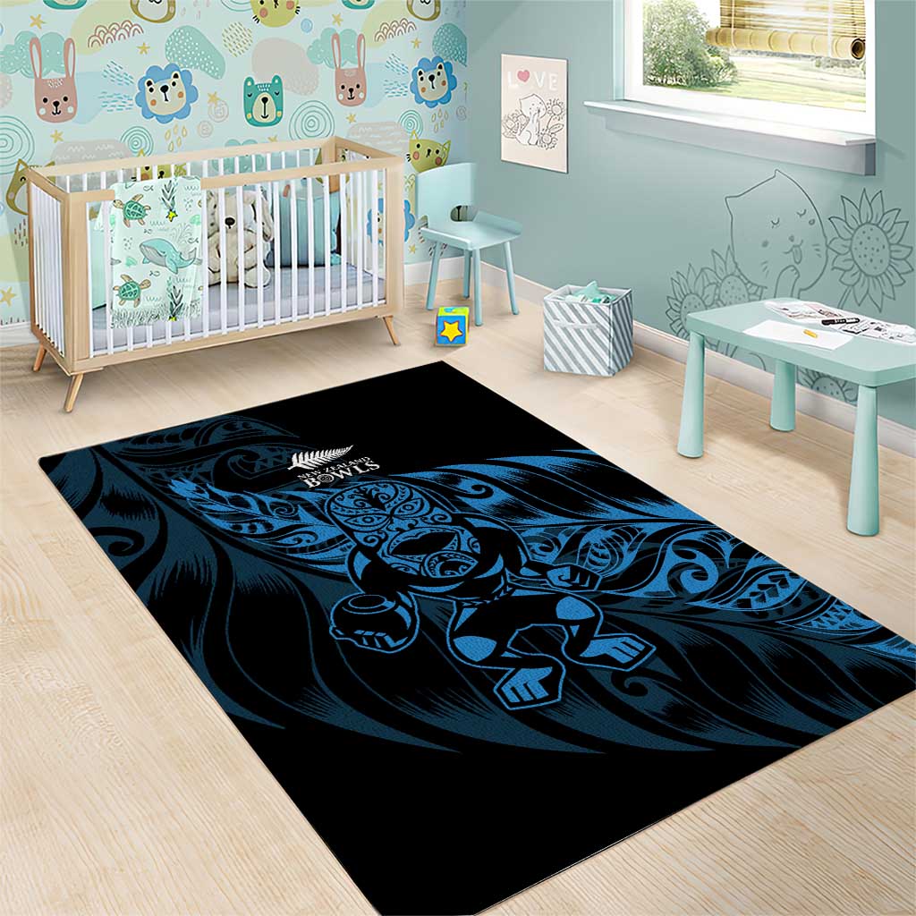 New Zealand Lawn Bowls Area Rug Blue Maori Warrior Tribal Silver Fern - Polynesian Pride