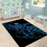 New Zealand Lawn Bowls Area Rug Blue Maori Warrior Tribal Silver Fern - Polynesian Pride