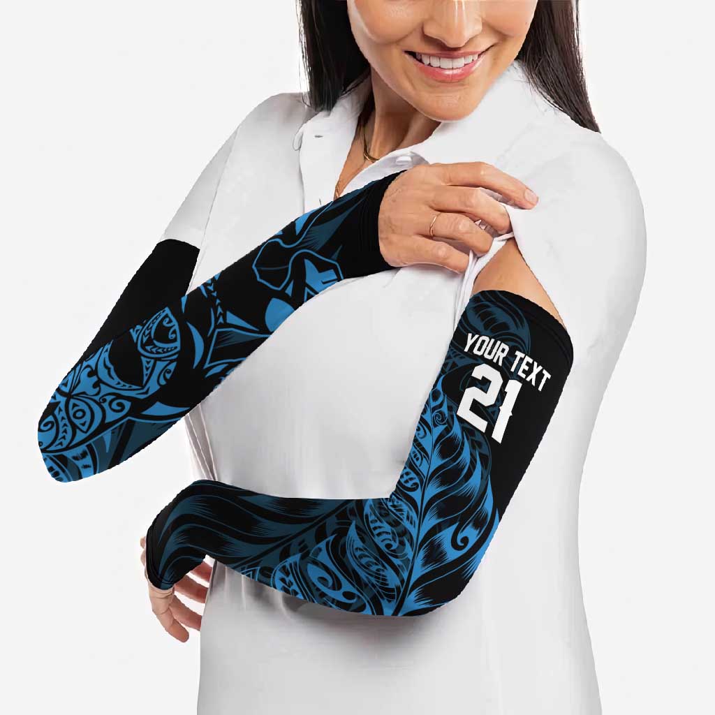 New Zealand Lawn Bowls Custom Arm Sleeves Blue Maori Warrior Tribal Silver Fern LT9 - Polynesian Pride