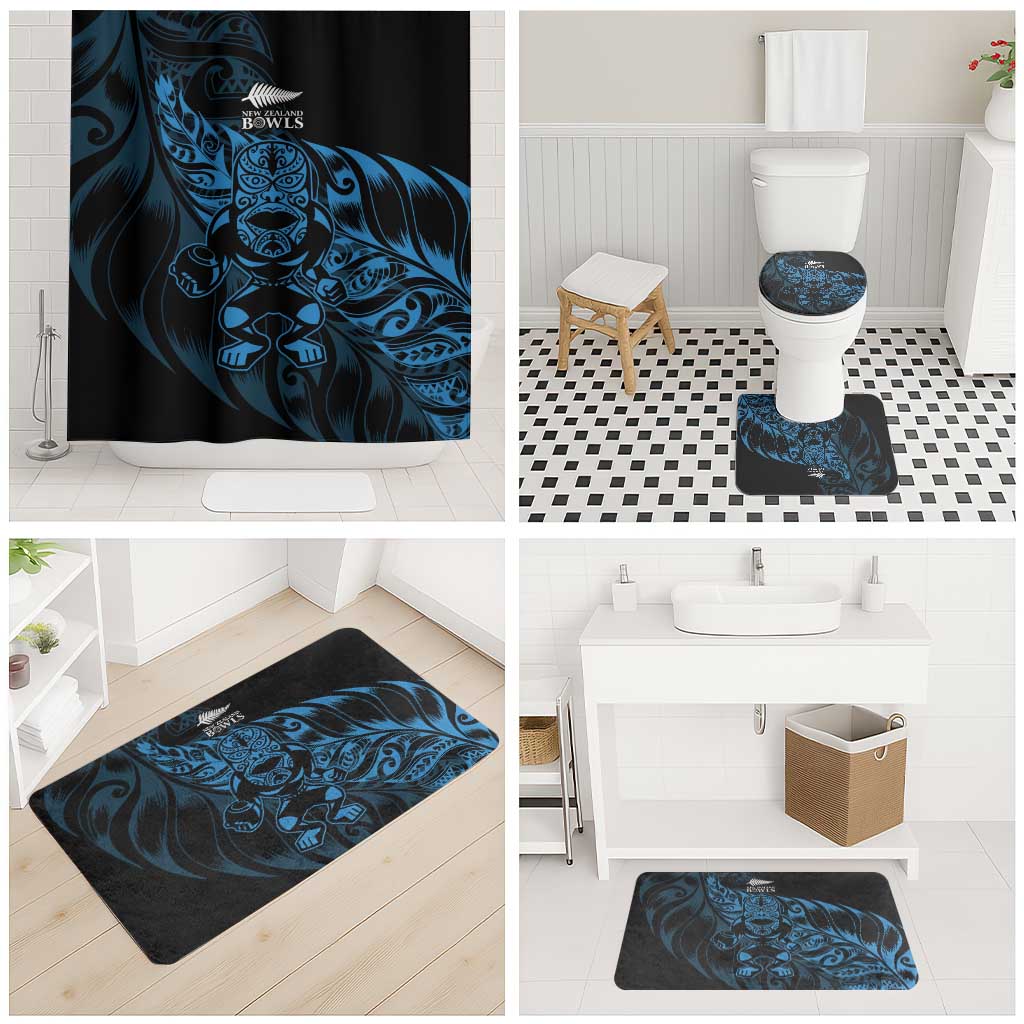 New Zealand Lawn Bowls Bathroom Set Blue Maori Warrior Tribal Silver Fern - Polynesian Pride