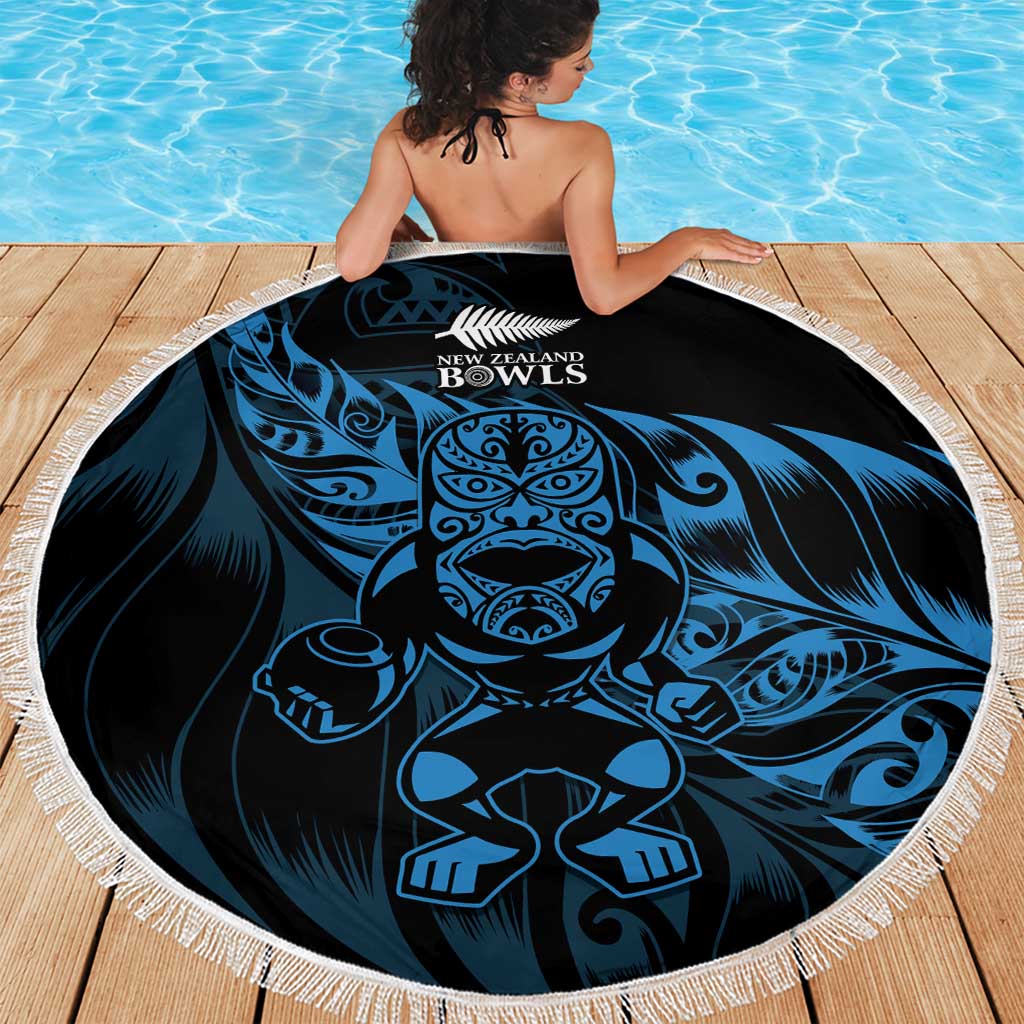 New Zealand Lawn Bowls Beach Blanket Blue Maori Warrior Tribal Silver Fern - Polynesian Pride