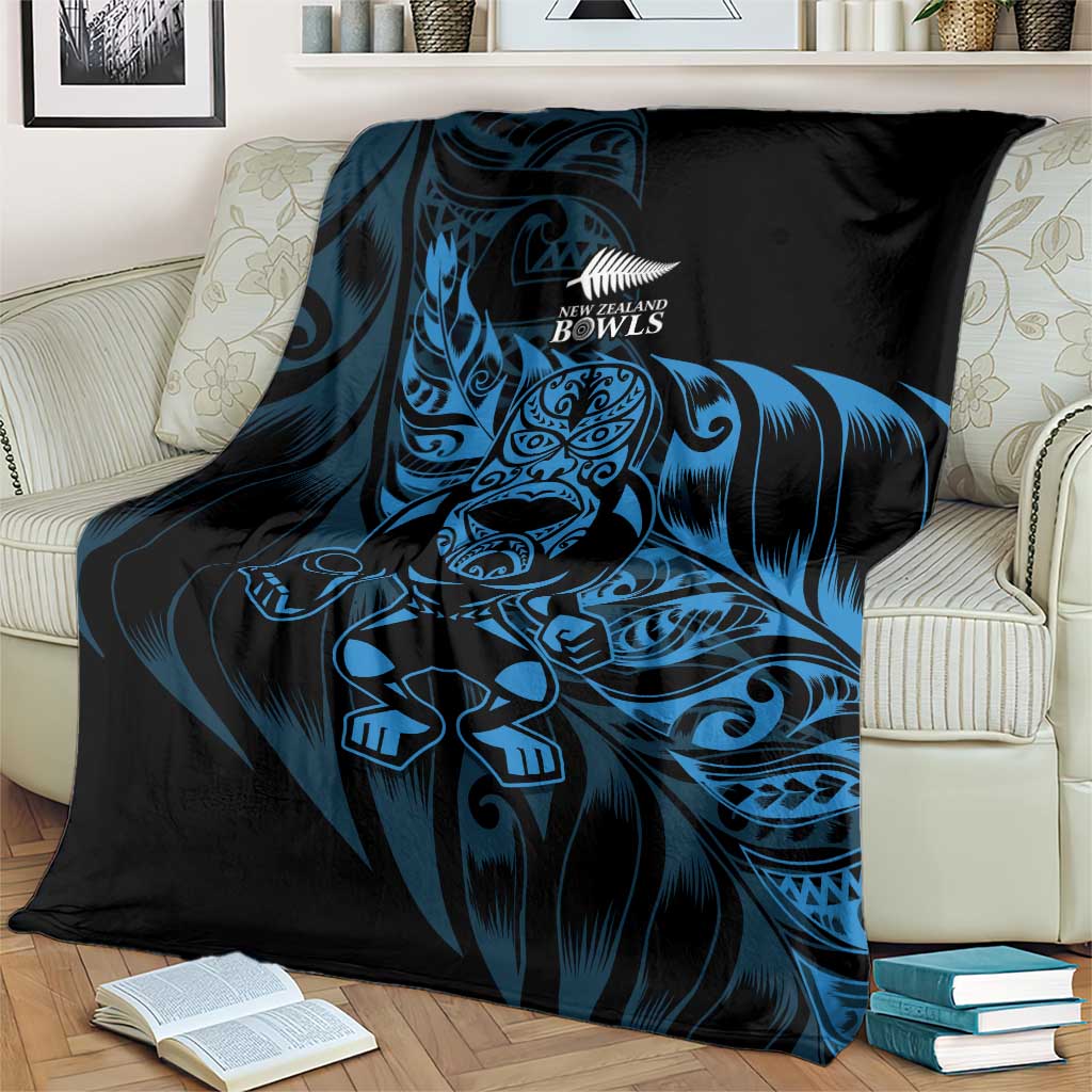 New Zealand Lawn Bowls Blanket Blue Maori Warrior Tribal Silver Fern - Polynesian Pride