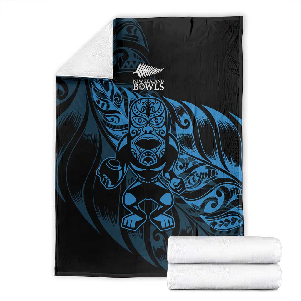 New Zealand Lawn Bowls Blanket Blue Maori Warrior Tribal Silver Fern - Polynesian Pride