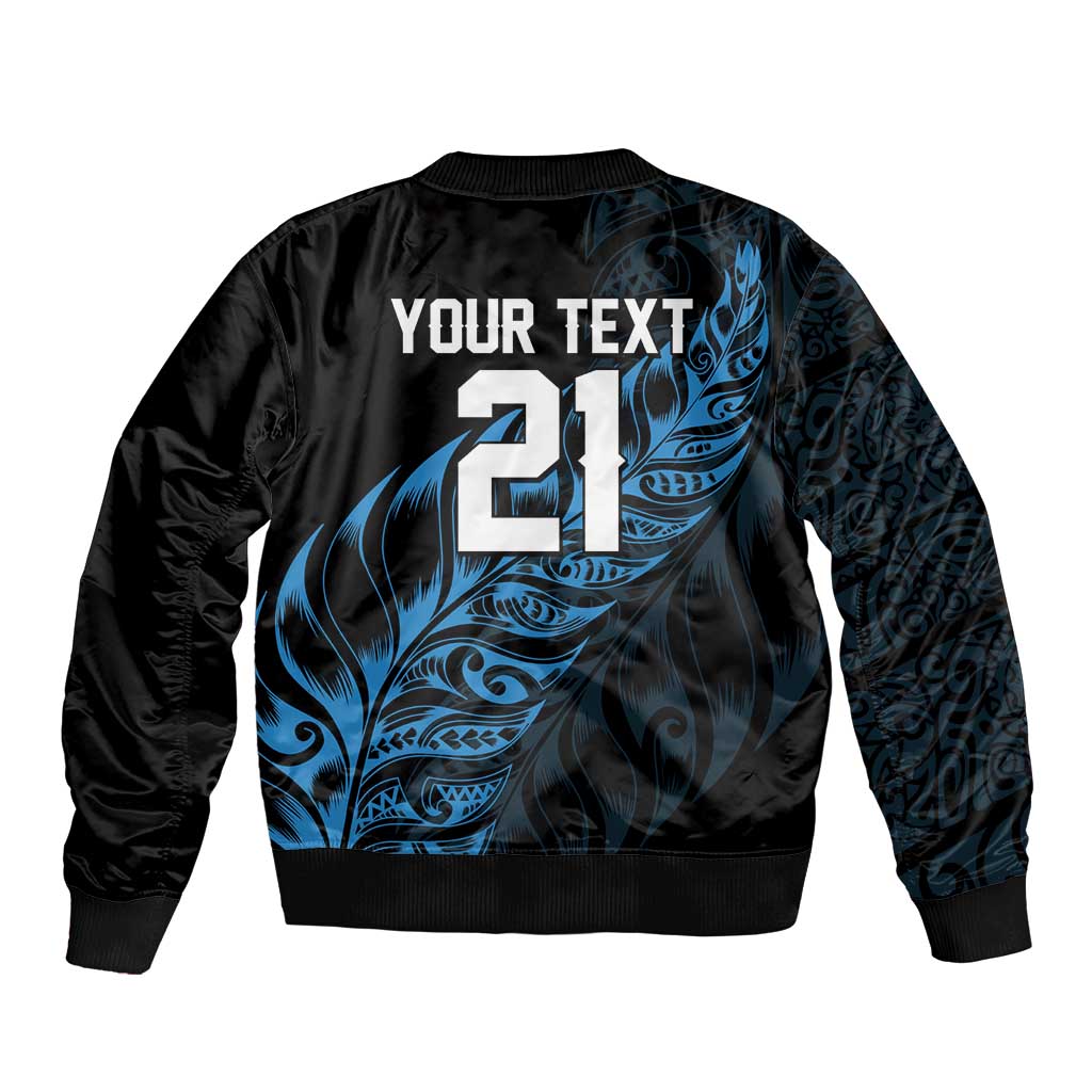 New Zealand Lawn Bowls Custom Bomber Jacket Blue Maori Warrior Tribal Silver Fern - Polynesian Pride