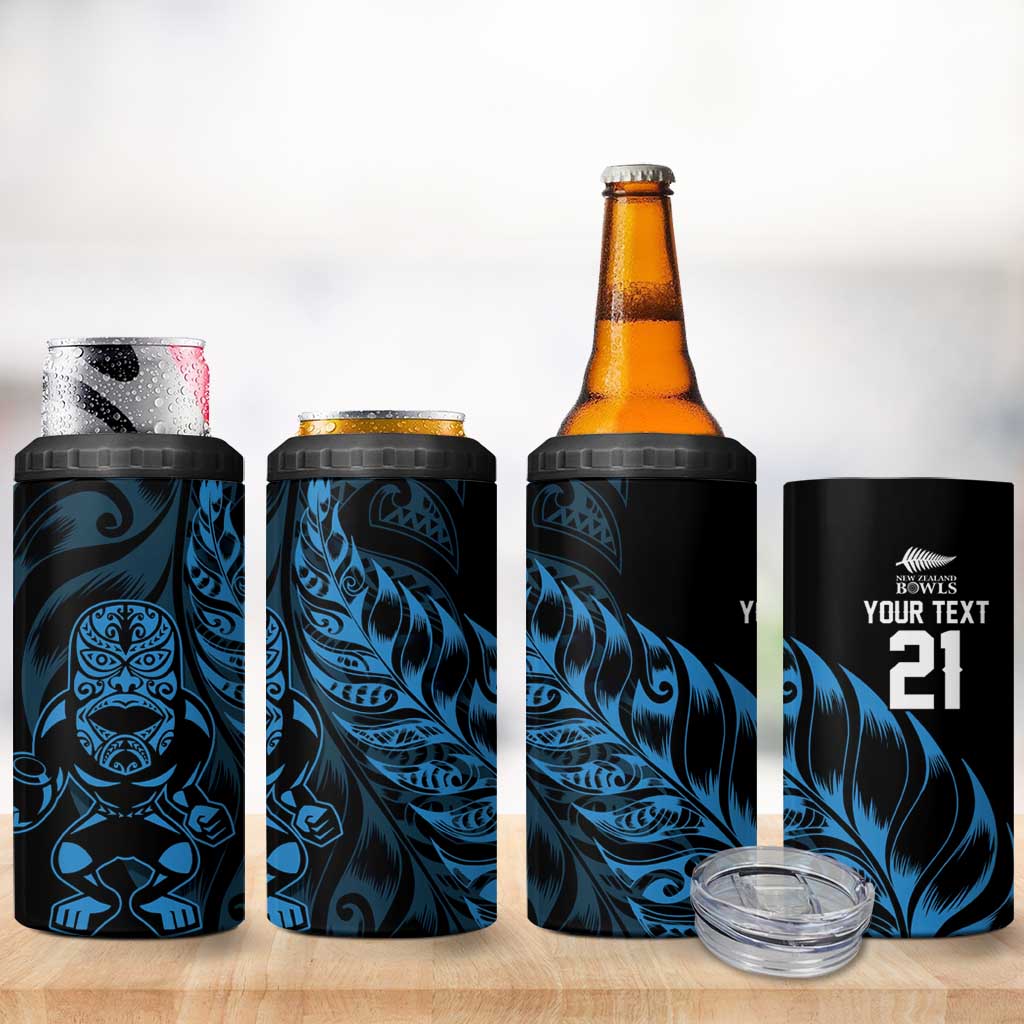 New Zealand Lawn Bowls Custom 4 in 1 Can Cooler Tumbler Blue Maori Warrior Tribal Silver Fern LT9 - Polynesian Pride