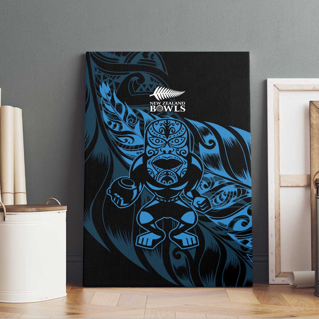 New Zealand Lawn Bowls Canvas Wall Art Blue Maori Warrior Tribal Silver Fern - Polynesian Pride
