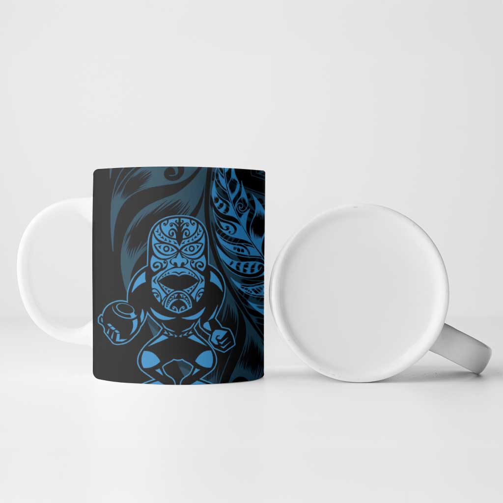 New Zealand Lawn Bowls Custom Ceramic Mug Blue Maori Warrior Tribal Silver Fern - Polynesian Pride