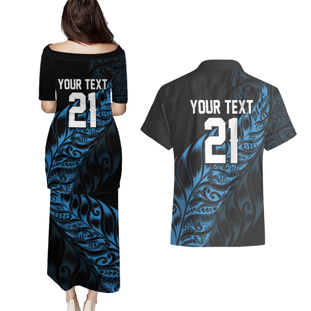 New Zealand Lawn Bowls Custom Couples Matching Puletasi and Hawaiian Shirt Blue Maori Warrior Tribal Silver Fern LT9 - Polynesian Pride