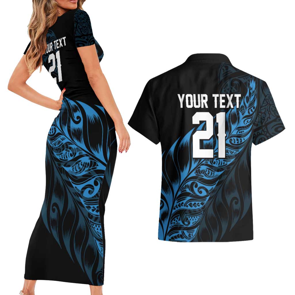 New Zealand Lawn Bowls Custom Couples Matching Short Sleeve Bodycon Dress and Hawaiian Shirt Blue Maori Warrior Tribal Silver Fern LT9 - Polynesian Pride