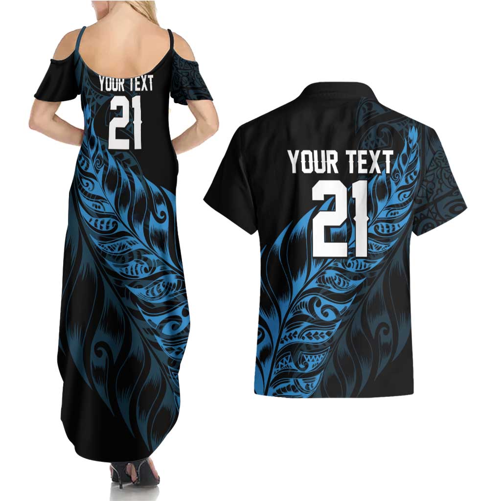 New Zealand Lawn Bowls Custom Couples Matching Summer Maxi Dress and Hawaiian Shirt Blue Maori Warrior Tribal Silver Fern LT9 - Polynesian Pride