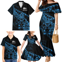 New Zealand Lawn Bowls Custom Family Matching Mermaid Dress and Hawaiian Shirt Blue Maori Warrior Tribal Silver Fern LT9 - Polynesian Pride