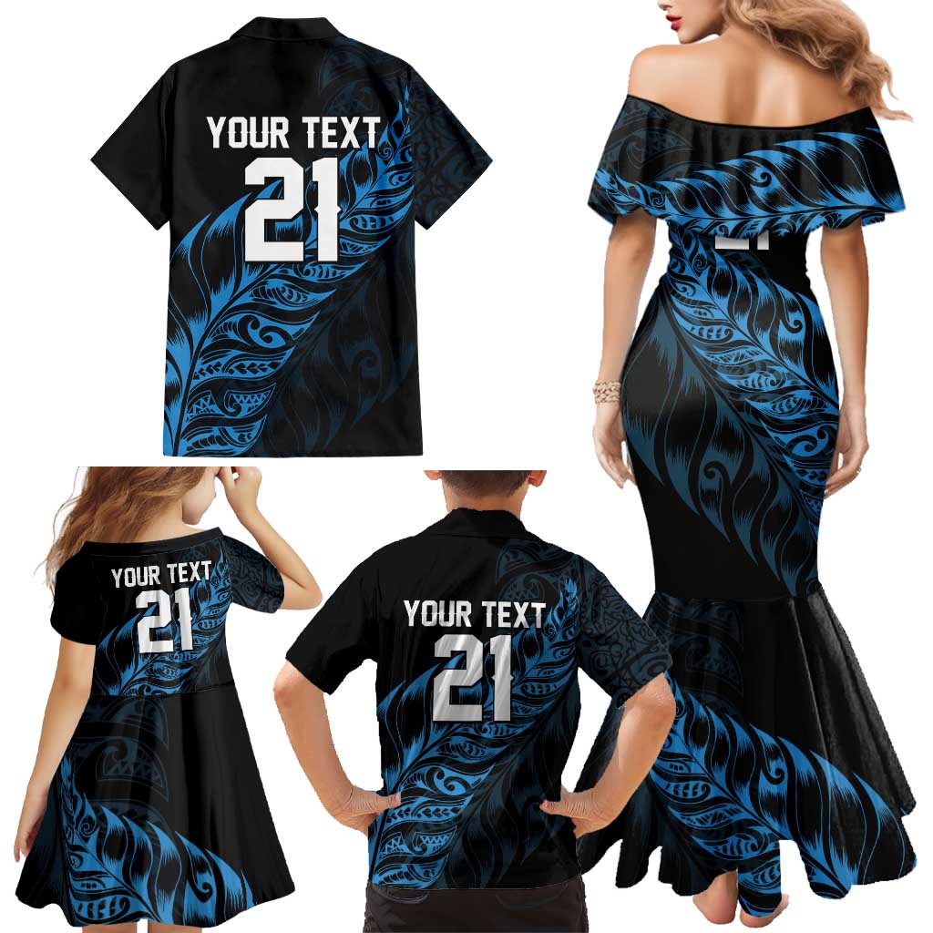 New Zealand Lawn Bowls Custom Family Matching Mermaid Dress and Hawaiian Shirt Blue Maori Warrior Tribal Silver Fern LT9 - Polynesian Pride