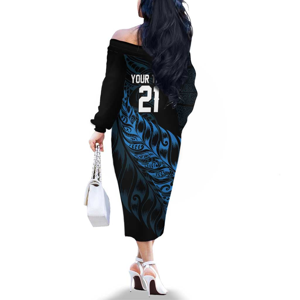 New Zealand Lawn Bowls Custom Family Matching Off The Shoulder Long Sleeve Dress and Hawaiian Shirt Blue Maori Warrior Tribal Silver Fern LT9 - Polynesian Pride
