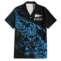 New Zealand Lawn Bowls Custom Family Matching Off Shoulder Maxi Dress and Hawaiian Shirt Blue Maori Warrior Tribal Silver Fern LT9 Dad's Shirt - Short Sleeve Blue - Polynesian Pride