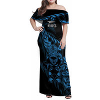 New Zealand Lawn Bowls Custom Family Matching Off Shoulder Maxi Dress and Hawaiian Shirt Blue Maori Warrior Tribal Silver Fern LT9 Mom's Dress Blue - Polynesian Pride