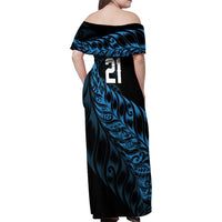 New Zealand Lawn Bowls Custom Family Matching Off Shoulder Maxi Dress and Hawaiian Shirt Blue Maori Warrior Tribal Silver Fern LT9 - Polynesian Pride