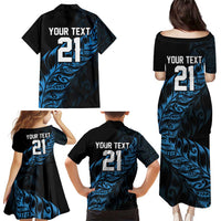 New Zealand Lawn Bowls Custom Family Matching Puletasi and Hawaiian Shirt Blue Maori Warrior Tribal Silver Fern LT9 - Polynesian Pride