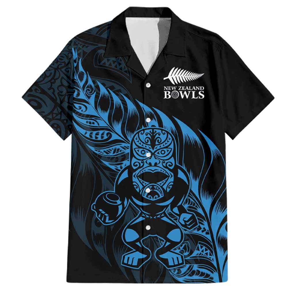 New Zealand Lawn Bowls Custom Family Matching Puletasi and Hawaiian Shirt Blue Maori Warrior Tribal Silver Fern LT9 Dad's Shirt - Short Sleeve Blue - Polynesian Pride