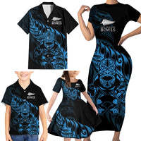 New Zealand Lawn Bowls Custom Family Matching Short Sleeve Bodycon Dress and Hawaiian Shirt Blue Maori Warrior Tribal Silver Fern LT9 - Polynesian Pride