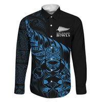 New Zealand Lawn Bowls Custom Family Matching Short Sleeve Bodycon Dress and Hawaiian Shirt Blue Maori Warrior Tribal Silver Fern LT9 Dad's Shirt - Long Sleeve Blue - Polynesian Pride