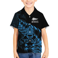 New Zealand Lawn Bowls Custom Family Matching Short Sleeve Bodycon Dress and Hawaiian Shirt Blue Maori Warrior Tribal Silver Fern LT9 Son's Shirt Blue - Polynesian Pride