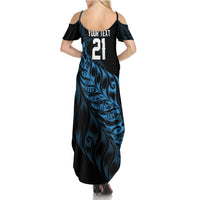 New Zealand Lawn Bowls Custom Family Matching Summer Maxi Dress and Hawaiian Shirt Blue Maori Warrior Tribal Silver Fern LT9 - Polynesian Pride
