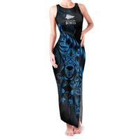 New Zealand Lawn Bowls Custom Family Matching Tank Maxi Dress and Hawaiian Shirt Blue Maori Warrior Tribal Silver Fern LT9 Mom's Dress Blue - Polynesian Pride