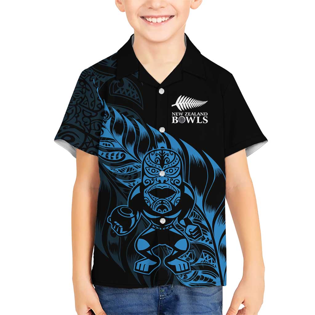 New Zealand Lawn Bowls Custom Family Matching Tank Maxi Dress and Hawaiian Shirt Blue Maori Warrior Tribal Silver Fern LT9 Son's Shirt Blue - Polynesian Pride