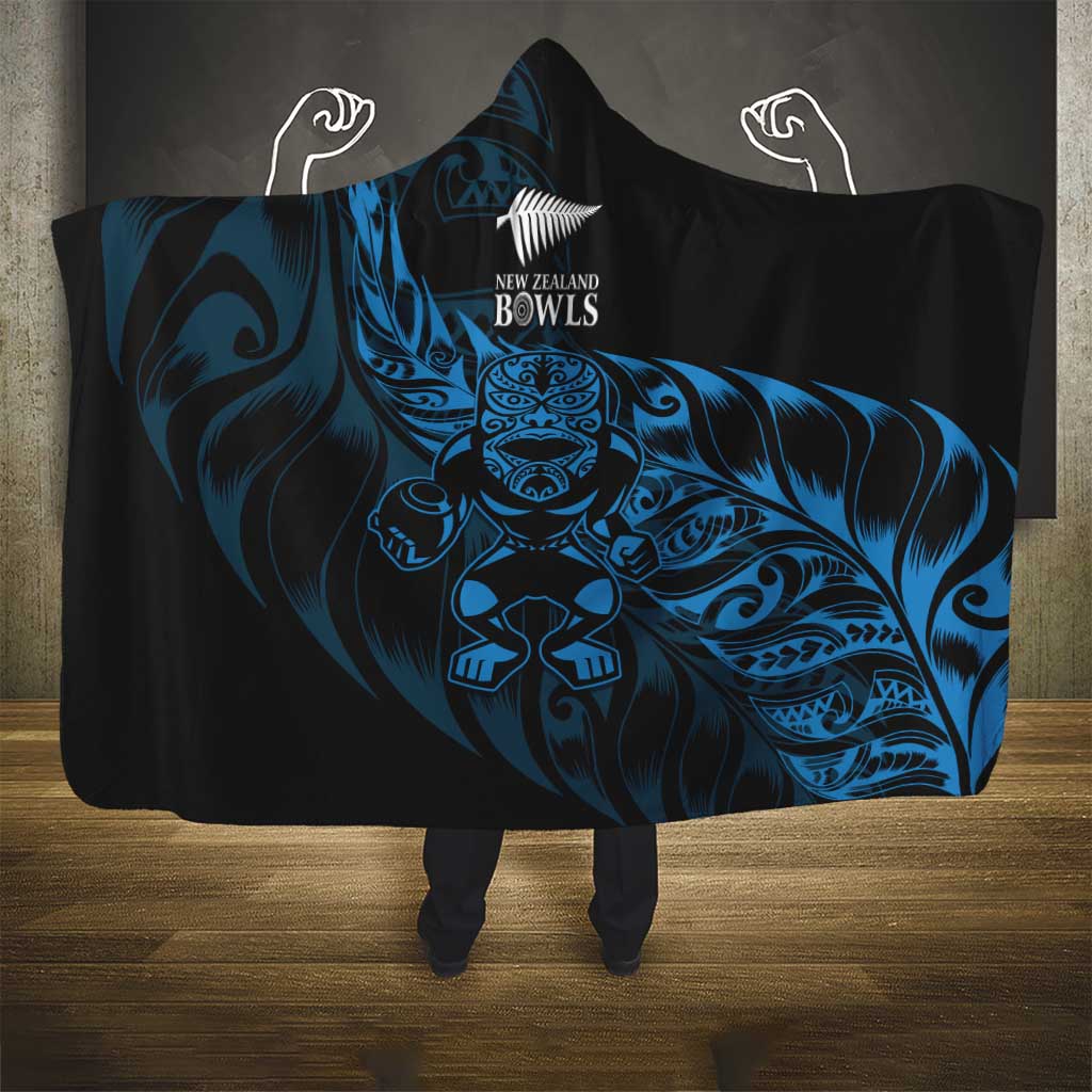 New Zealand Lawn Bowls Hooded Blanket Blue Maori Warrior Tribal Silver Fern - Polynesian Pride