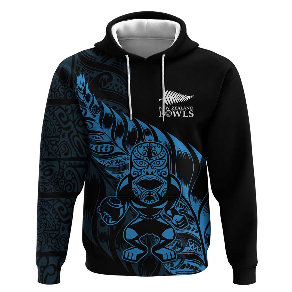 New Zealand Lawn Bowls Custom Hoodie Blue Maori Warrior Tribal Silver Fern - Polynesian Pride