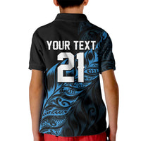 New Zealand Lawn Bowls Custom Kid Polo Shirt Blue Maori Warrior Tribal Silver Fern - Polynesian Pride