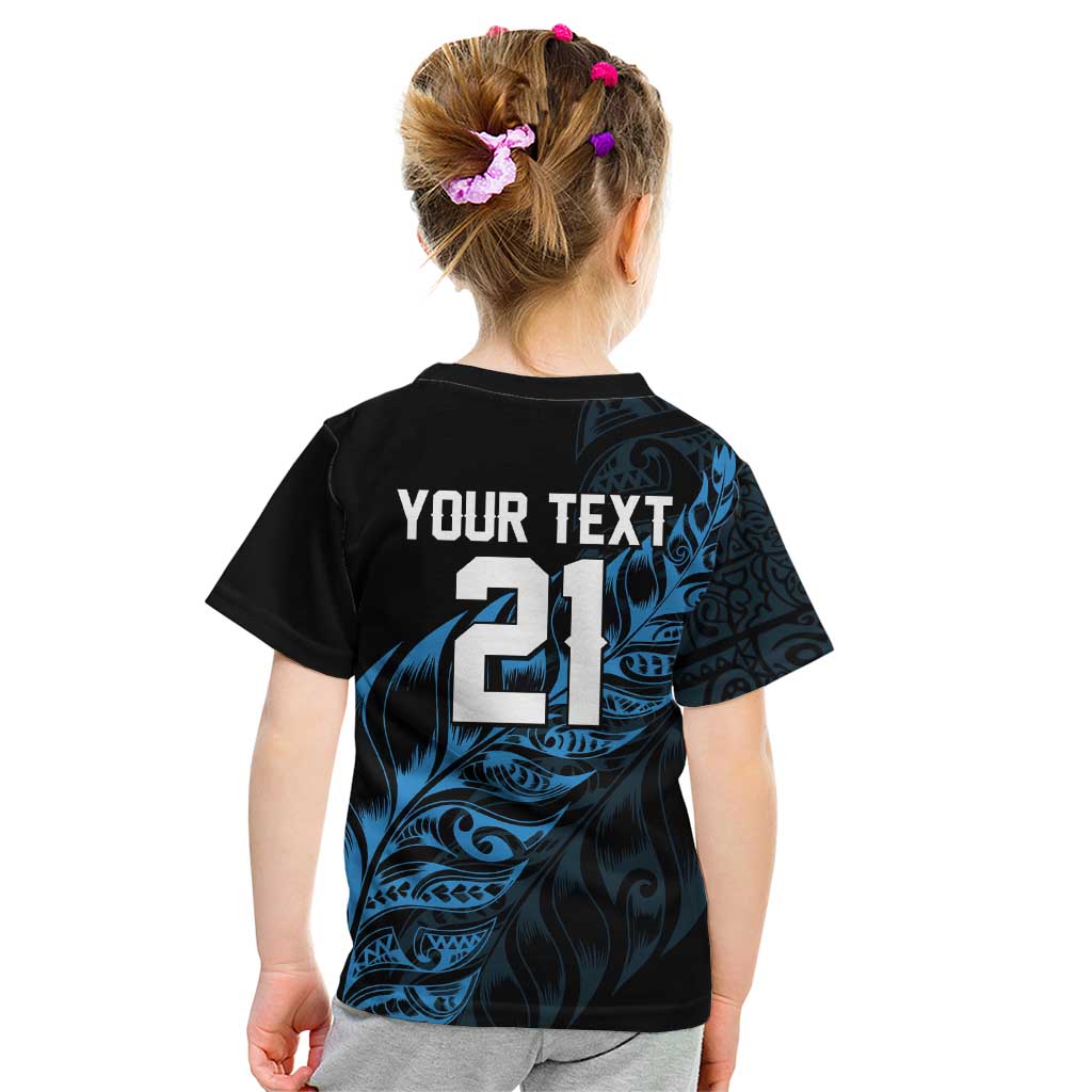 New Zealand Lawn Bowls Custom Kid T Shirt Blue Maori Warrior Tribal Silver Fern - Polynesian Pride
