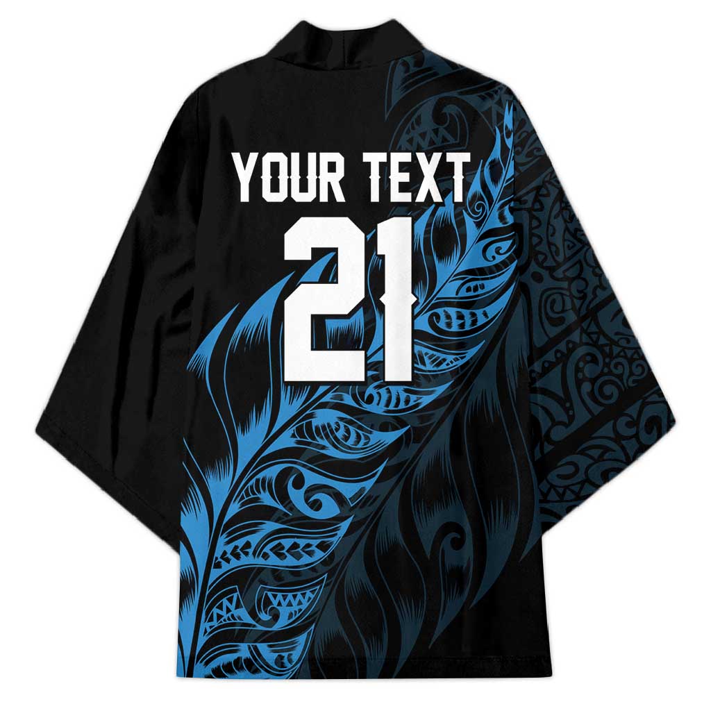 New Zealand Lawn Bowls Custom Kimono Blue Maori Warrior Tribal Silver Fern - Polynesian Pride