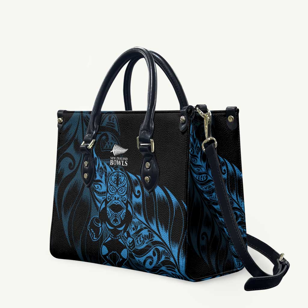 New Zealand Lawn Bowls Leather Bag Blue Maori Warrior Tribal Silver Fern - Polynesian Pride