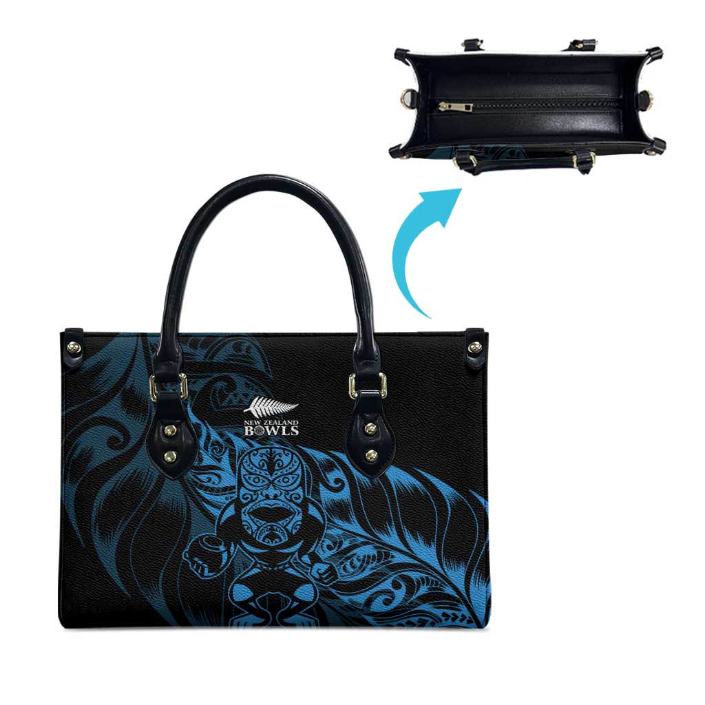 New Zealand Lawn Bowls Leather Bag Blue Maori Warrior Tribal Silver Fern - Polynesian Pride