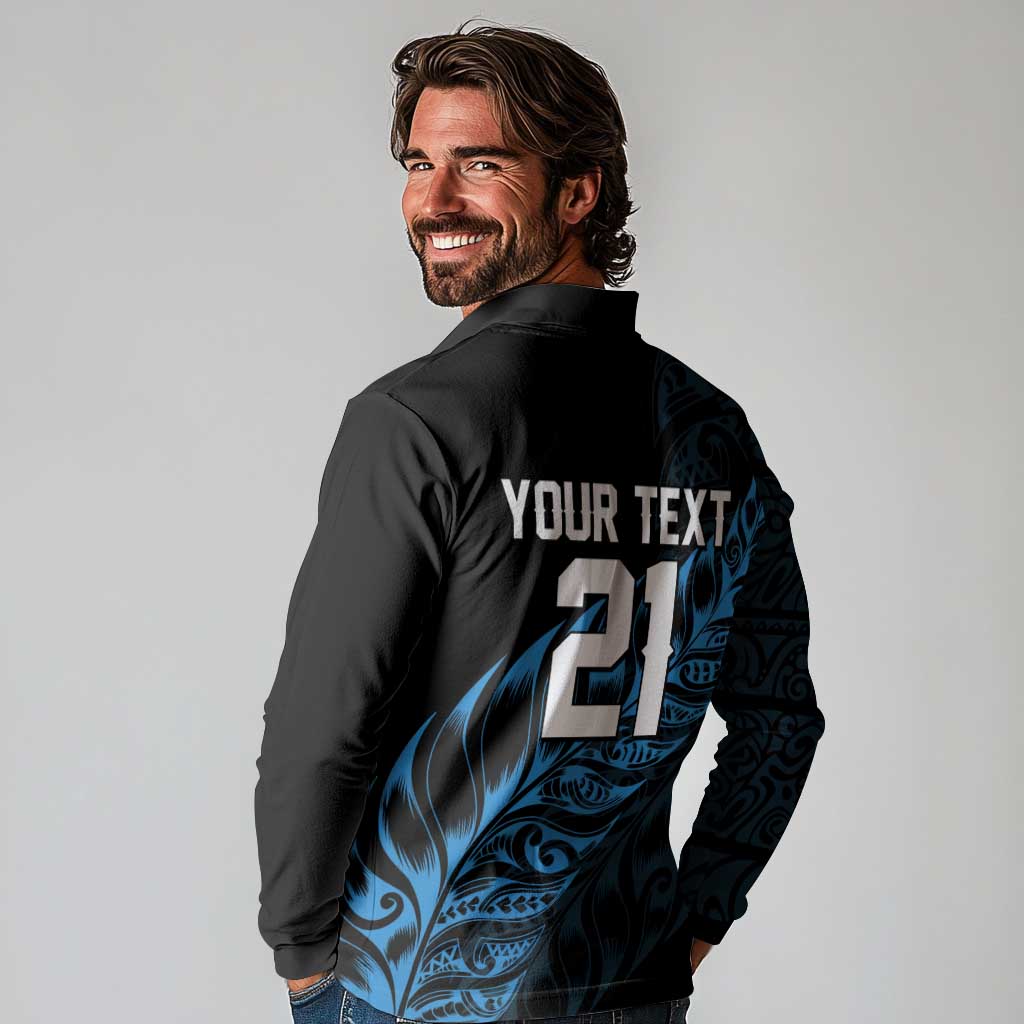 New Zealand Lawn Bowls Custom Long Sleeve Polo Shirt Blue Maori Warrior Tribal Silver Fern - Polynesian Pride
