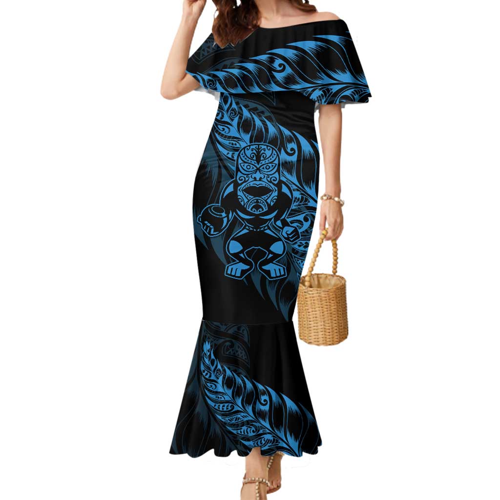 New Zealand Lawn Bowls Custom Mermaid Dress Blue Maori Warrior Tribal Silver Fern - Polynesian Pride
