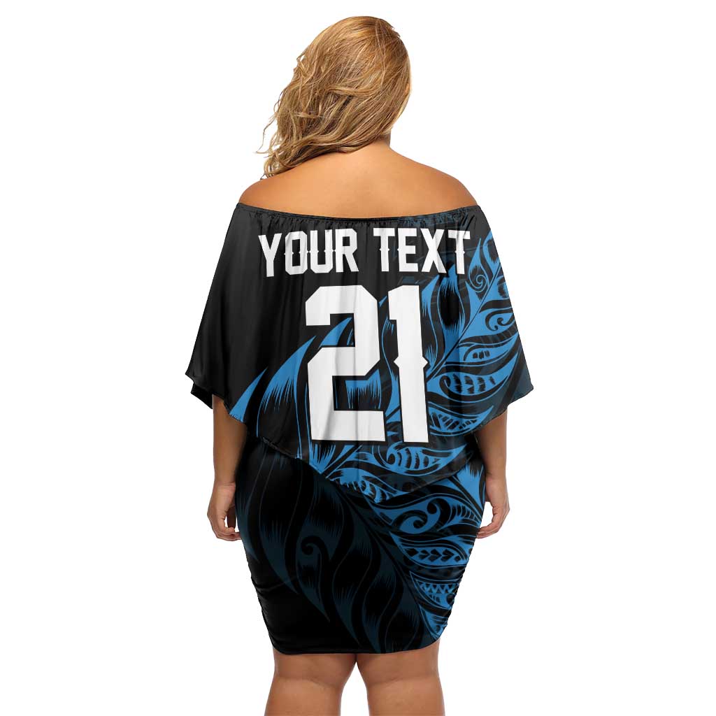 New Zealand Lawn Bowls Custom Off Shoulder Short Dress Blue Maori Warrior Tribal Silver Fern - Polynesian Pride