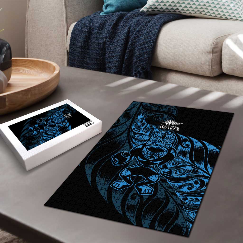 New Zealand Lawn Bowls Puzzle Blue Maori Warrior Tribal Silver Fern - Polynesian Pride