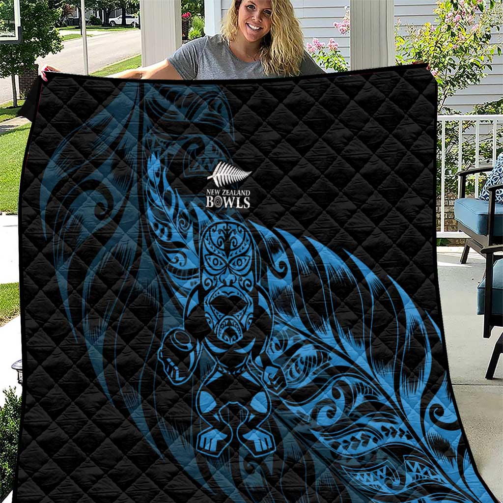 New Zealand Lawn Bowls Quilt Blue Maori Warrior Tribal Silver Fern - Polynesian Pride