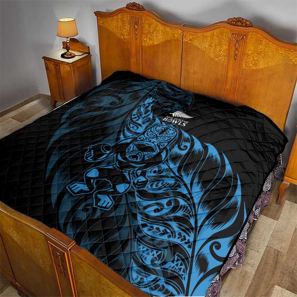 New Zealand Lawn Bowls Quilt Blue Maori Warrior Tribal Silver Fern LT9 - Polynesian Pride