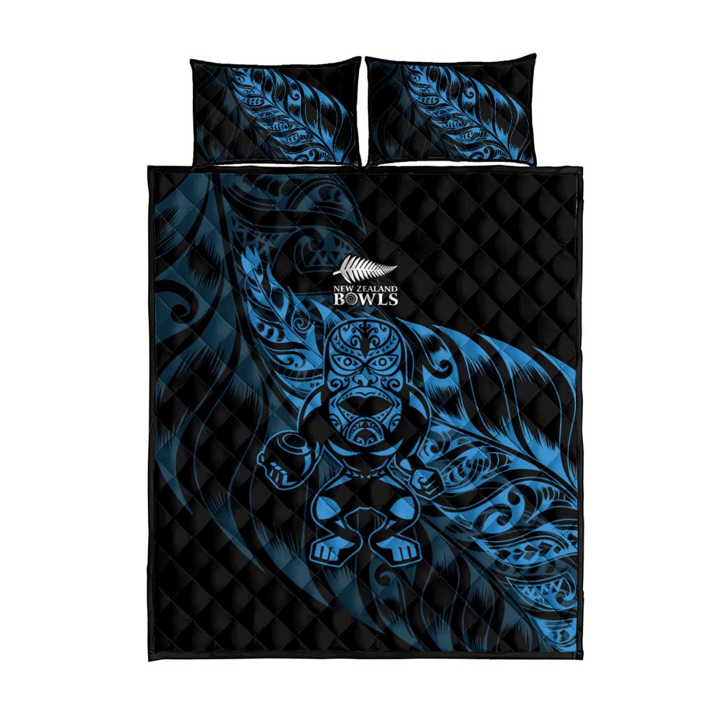 New Zealand Lawn Bowls Quilt Bed Set Blue Maori Warrior Tribal Silver Fern - Polynesian Pride
