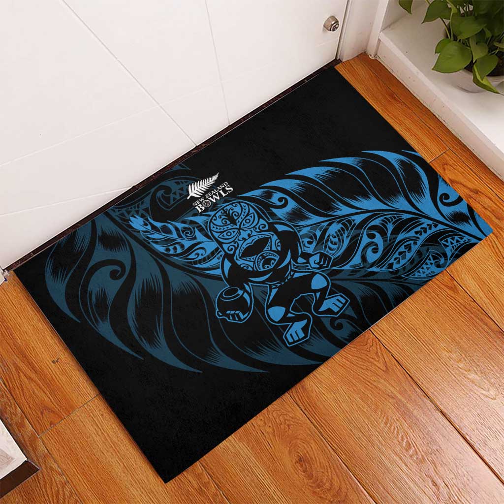 New Zealand Lawn Bowls Rubber Doormat Blue Maori Warrior Tribal Silver Fern - Polynesian Pride