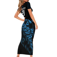 New Zealand Lawn Bowls Custom Short Sleeve Bodycon Dress Blue Maori Warrior Tribal Silver Fern LT9 - Polynesian Pride