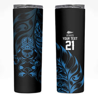 New Zealand Lawn Bowls Custom Skinny Tumbler Blue Maori Warrior Tribal Silver Fern LT9 Blue - Polynesian Pride