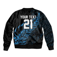 New Zealand Lawn Bowls Custom Sleeve Zip Bomber Jacket Blue Maori Warrior Tribal Silver Fern - Polynesian Pride